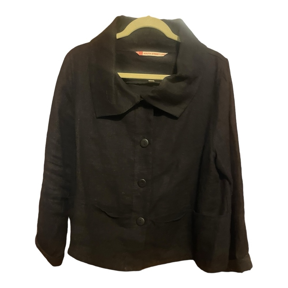 South Street Linen Linen Wool Black Blazer Jacket Size Large/SSL Size 1